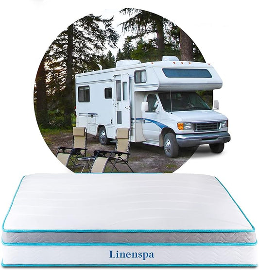 Linenspa 10 Inch Memory Foam and Spring Hybrid Mattress - Perfect for RV Trailer & Camper - Medium Feel - Cooling & Conforming Support - Quality Comfort - Breathable - Bed in a Box - Short Queen Size - LeafyLoom