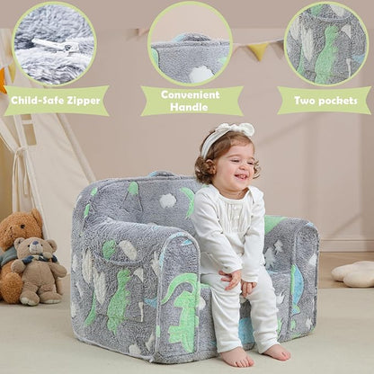 Comfy Toddler Chair Kids Chair,Toddler Foam Chair,Kids Armchair Toddler Couch Baby Kids Sofa Reading Chair with Glow in The Dark(Glow Dino) - LeafyLoom