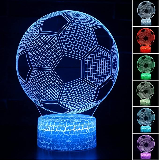 3D Illusion Soccer Night Light,Football Led Lamp 16 Color Change Touch White Crack Base Remote Control Teenager Christmas Gifts Xmas Gift Party Gifts for Girls Kids Home Decor - LeafyLoom