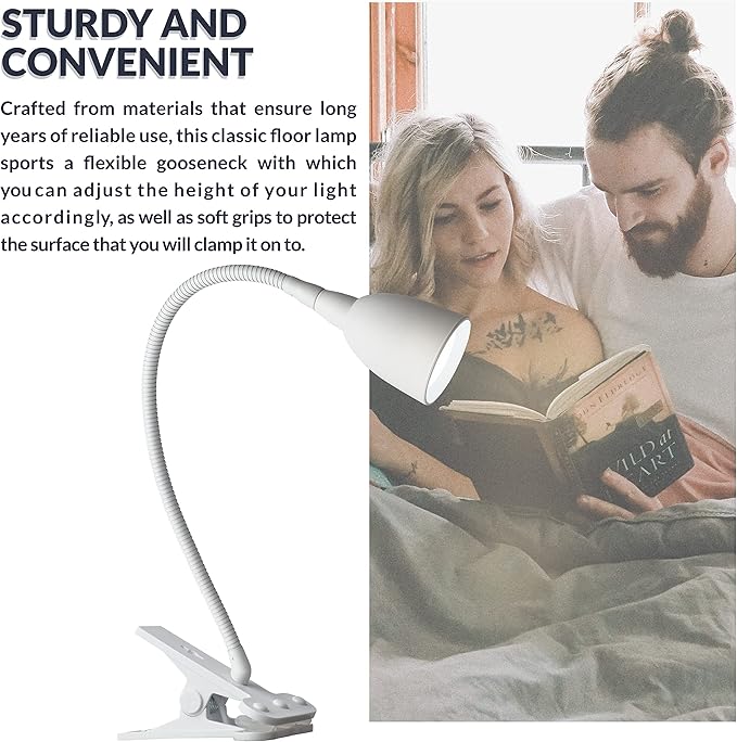 Newhouse Lighting NHCLP-OL-WH Olivia LED Clamp Light Desk Lamp with Flexible Gooseneck, 3 Brightness Levels & 3 Color Modes, White - LeafyLoom