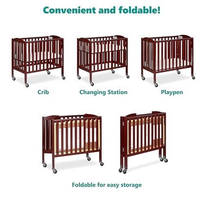 3-in-1 Folding Portable Crib, Cherry, Large - LeafyLoom