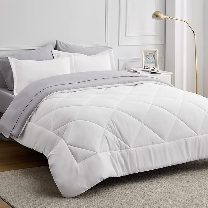 Bedsure White Full Comforter Set - 7 Pieces Reversible Bed Set Bed in a Bag Full with Comforters, Sheets, Pillowcases & Shams, Full Bedding Sets - LeafyLoom