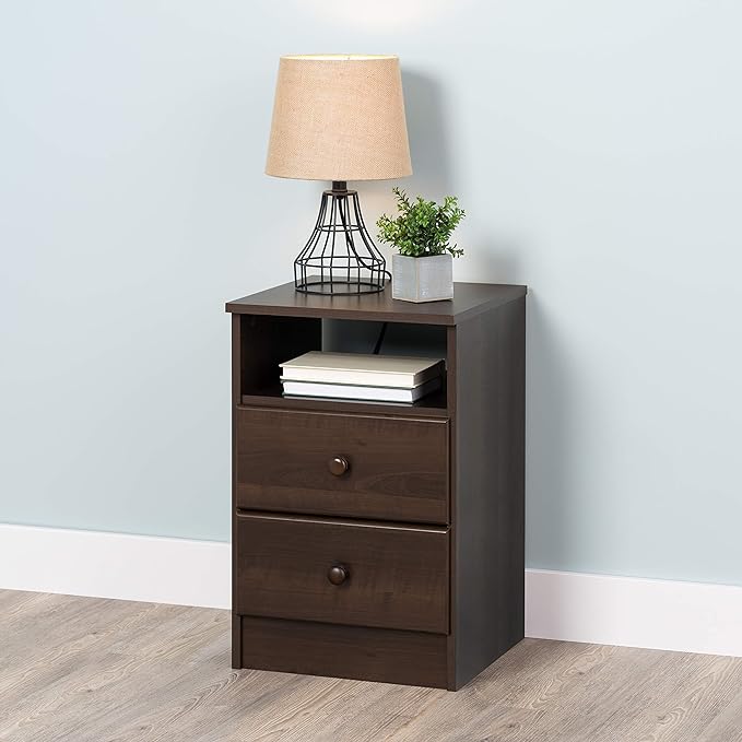 Prepac Astrid Simplistic Nightstand Side Table with 2 Drawers and Open Shelf, Functional Bedside Table 15.5" D x 16" W x 24.5" H, Espresso, EDNH-0402-1 - LeafyLoom