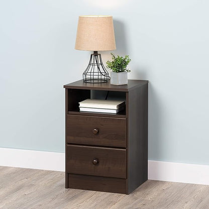 Prepac Astrid Simplistic Nightstand Side Table with 2 Drawers and Open Shelf, Functional Bedside Table 15.5" D x 16" W x 24.5" H, Espresso, EDNH-0402-1 - LeafyLoom