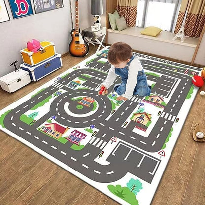 Kids Rug Play Mat Great for Playing with Cars and Toys,Educational Kid Road and Traffic City Life Carpet,Children Baby Fun Throw Rug for Bedroom Play Room,35X59Inch/90X150CM - LeafyLoom