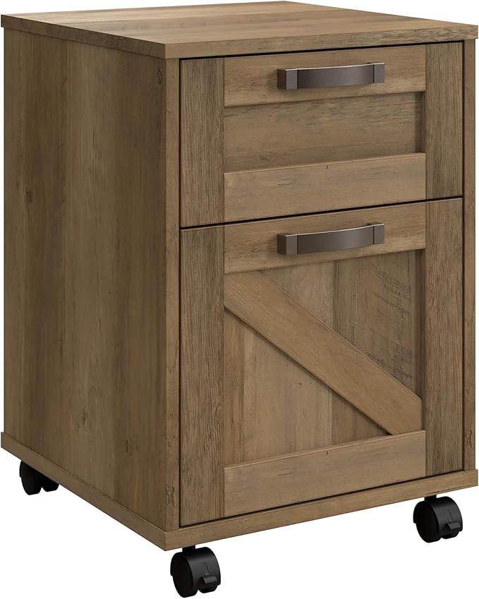 Bush Furniture Knoxville 2 Drawer Mobile File Cabinet, Rolling Document Storage for Home Office, Reclaimed Pine - LeafyLoom