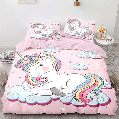 Kids Comforter Bedding Set Twin Size, 3 Piece Super Soft Breathable Print Kids Bedding Sets for Girls, Machine Washable Durable Comforter Set with Comforter and 2 Pillowcases (Twin, Pink Unicorn) - LeafyLoom