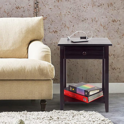 Casual Home Night Owl Nightstand with USB Ports-Espresso - LeafyLoom