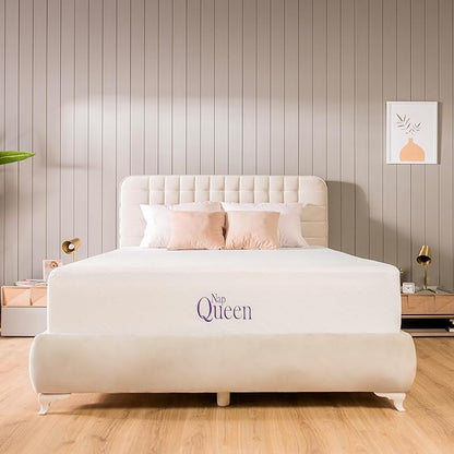 NapQueen Queen Mattress, 12 Inch Elizabeth Cooling Gel Memory Foam Mattress, Queen Bed Mattress in a Box, CertiPUR-US Certified, Medium Firm, Breathable Soft Fabric Cover - LeafyLoom