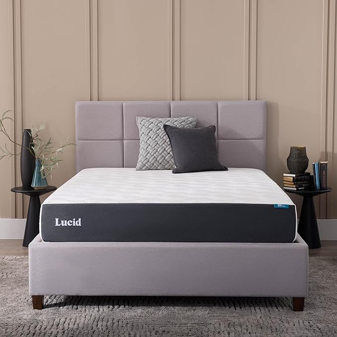 LUCID 10 Inch Memory Foam Mattress - Medium Feel - Infused with Bamboo Charcoal and Gel - Bed in a Box - Temperature Regulating - Pressure Relief - Breathable - Twin Size - LeafyLoom