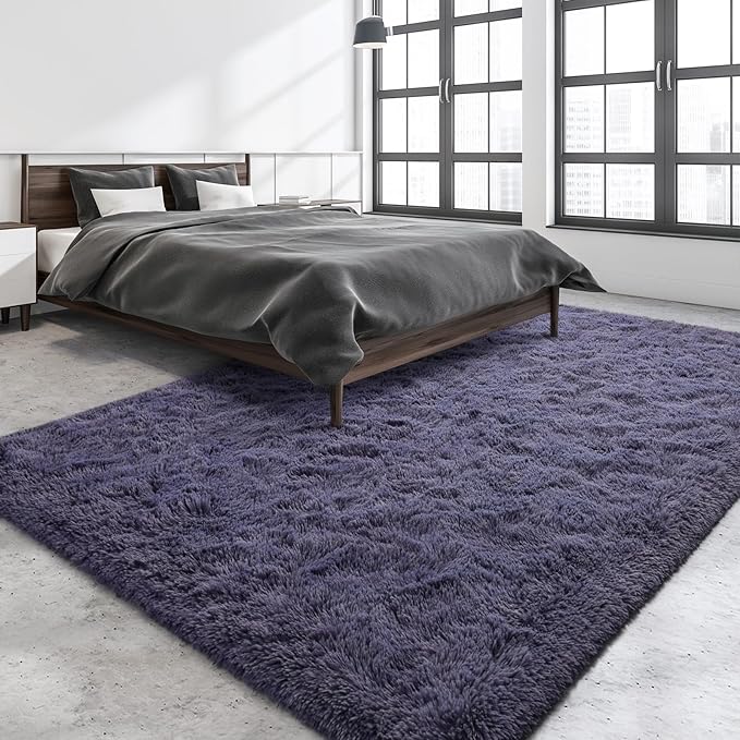 Super Soft Fluffy Shaggy Rugs for Living Room Bedroom, Fuzzy Plush Area Rugs for Girls Kids Room Nursery Home Decor, Furry Dorm Rug Cute Non-Slip Indoor Floor Carpet 5x8 Feet, Grey-Purple - LeafyLoom