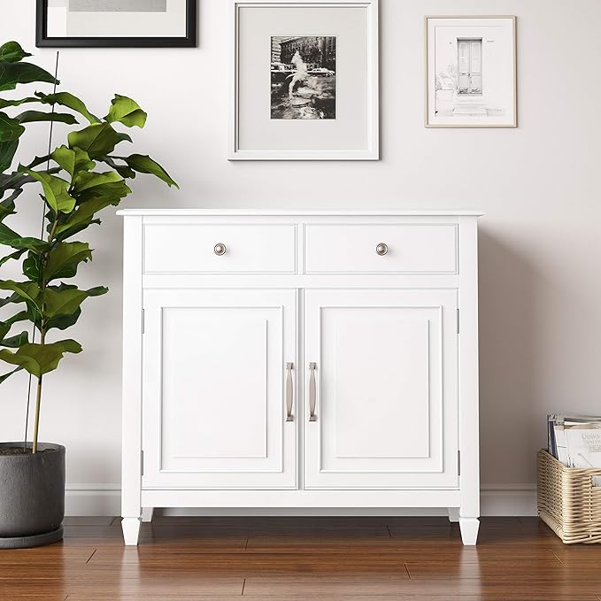 SIMPLIHOME Connaught SOLID WOOD 40 inch Wide Traditional Entryway Storage Cabinet in White for the Living Room, Entryway and Family Room - LeafyLoom