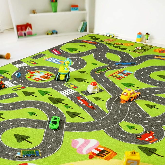 HOMORE Kids Play Mat Rug, Fun and Educational City Play Rug for Hot Wheels Track Racing and Toys, Kids Carpet Playmat Area Rug for Children Bedroom Play Room Nursery, 4x6 Feet - LeafyLoom