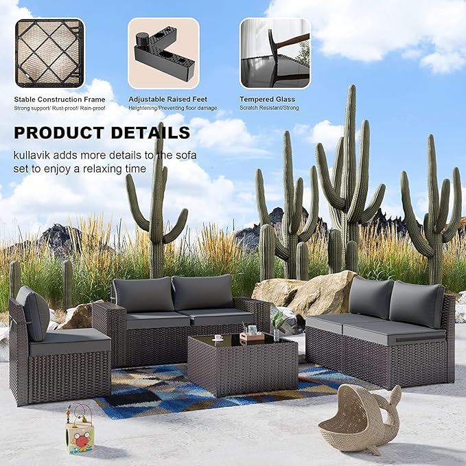 Kullavik 12PCS Outdoor Patio Furniture Set PE Wicker Rattan Sectional Sofa Patio Conversation Sets,Grey - LeafyLoom