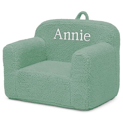 Delta Children Personalized Sherpa Cozee Chair - Customize with Name – Foam Kids Chair for Ages 18 Months and Up, Sage - LeafyLoom