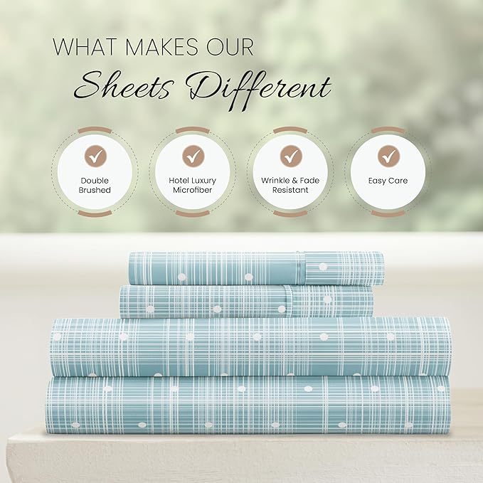 Linen Market 4 Piece Queen Bedding Sheet Set (Polka Dot Aqua) - Sleep Better Than Ever with These Ultra-Soft & Cooling Bed Sheets for Your Queen Size Bed - Deep Pocket Fits 16" Mattress - LeafyLoom