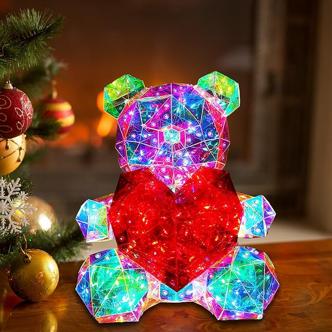 Glowing Teddy Bear Night Light LED Lights Up Bear Galaxy Bear Lamp for Girlfriend, Mom, Permanent Gift for Valentine's Day, Mother's Day, Anniversary and Birthday With Exquisite Transparent Gift Box - LeafyLoom