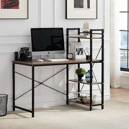 VECELO Computer Drawers/Shelves with Storage for Study/Writing and Home Office Workstation, 47 Inch Desk, Vintage Brown - LeafyLoom