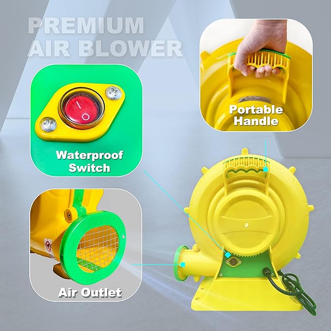 CoMiracle Air Blowers, 1.5 HP 1100 W Inflatable Bounce House Air Blower, Outdoor Inflatable Castle and Jump Slides Blower - LeafyLoom