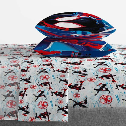 Marvel Spiderman Across The Spider-Verse Glitch 7 Piece Queen Size Bed Set - includes Comforter & Sheet Set Bedding - Super Soft Fade Resistant Microfiber (Official Product) - LeafyLoom