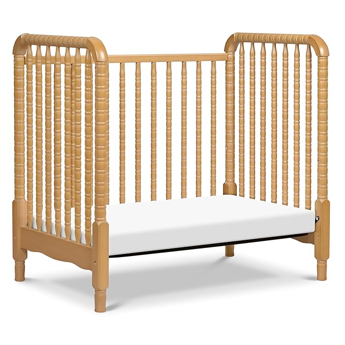 DaVinci Jenny Lind 3-in-1 Convertible Mini Crib in Honey, Removable Wheels, Greenguard Gold Certified - LeafyLoom