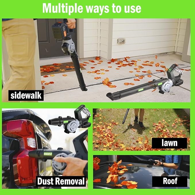 Cordless Leaf Blower, 2 x 21V 4.0Ah Battery and Charger, 3 Speed Mode, 160 MPH 180CFM Lightweight Battery Powered Leaf Blower for Lawn Care, Patio, Yard, Sidewalk,Snow Blowing - LeafyLoom