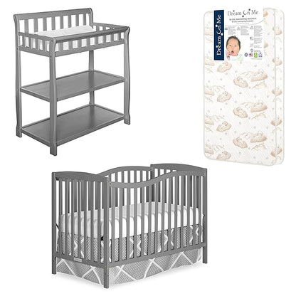 Nursery Essentials Bundle of Dream On Me Chelsea 5-in-1 Convertible Crib, Dream On Me Ashton Changing-table, with a Dream On Me Twilight 5” 88 Coil Inner Spring Crib and Toddler Mattress - LeafyLoom