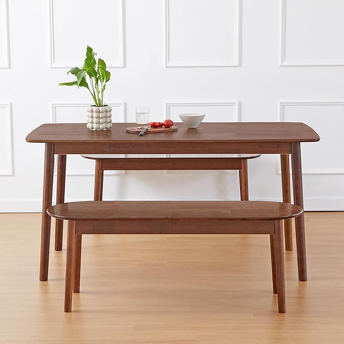 Livinia Aslan 59" Malaysian Oak Rectangular Wooden Dining Table/Large Solid Wood Kitchen Desk (Walnut) - LeafyLoom