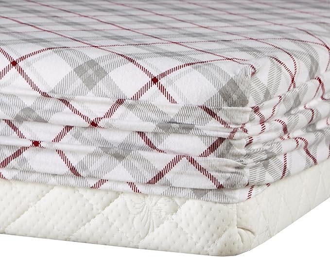 Comfort Spaces Cotton Flannel Breathable Warm Deep Pocket Sheets with Pillow Case Bedding, Cal King, Grey/Red Plaid 4 Piece - LeafyLoom