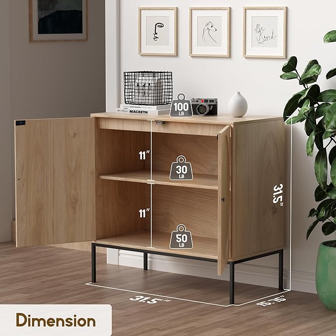 XIAO WEI Sideboard with Handmade Natural Rattan Doors, Rattan Cabinet Console Table Storage Cabinet Buffet Cabinet, for Kitchen, Living Room, Hallway, Entryway, Natural - LeafyLoom