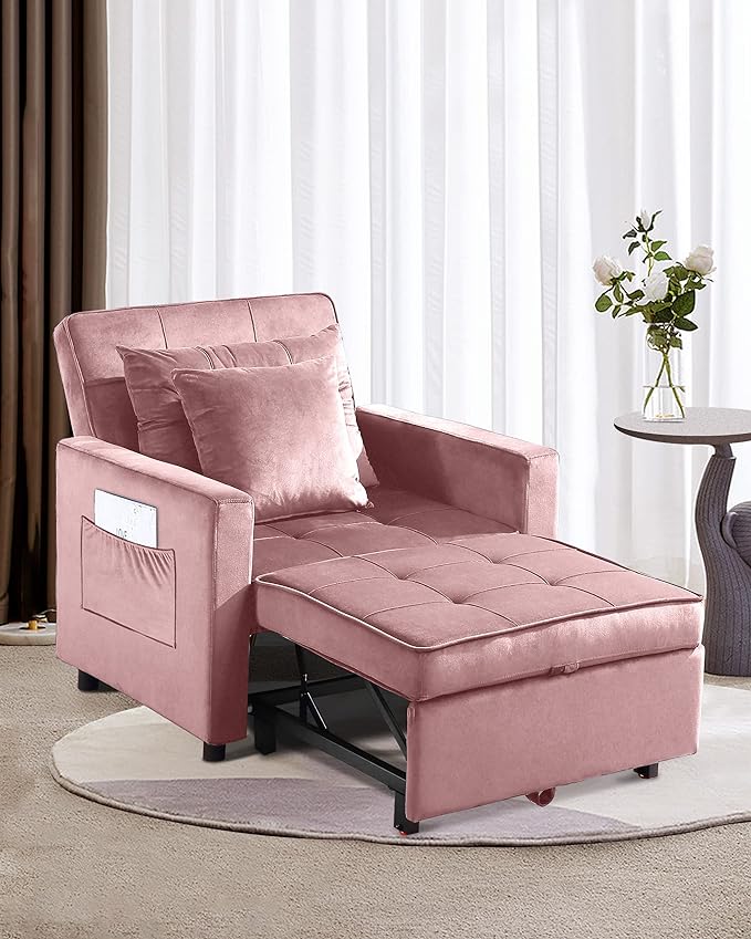 XSPRACER [UPDATED] Convertible Chair Bed, Sleeper Chair Bed 3 in 1, Stepless Adjustable Backrest,Armchair, Sofa, Bed, Flannel, Pink, Single One - LeafyLoom