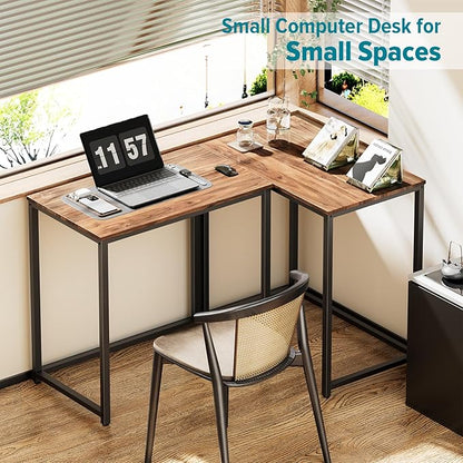 SINPAID Small Computer Desk 31.5 inches Desk for Small Spaces Sturdy Home Office Desk Modern Gaming Desk Study Writing Laptop Table, Brown - LeafyLoom