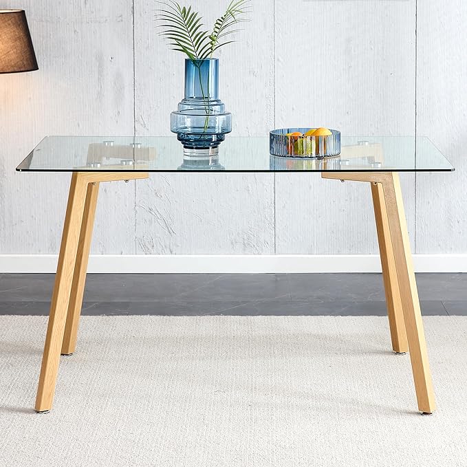 NicBex Glass Dining Table Modern Minimalist Rectangle Suitable for 4-6 People Equipped with 0.31 "Tempered Glass Tabletop and Metal Legs Writing Desk for Kitchen Dining Room, Transparent - LeafyLoom