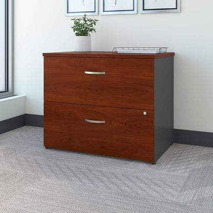 Bush Business Furniture Series C 2 Drawer Lateral File Cabinet, Locking Document Storage for Home or Professional Office, Hansen Cherry - LeafyLoom