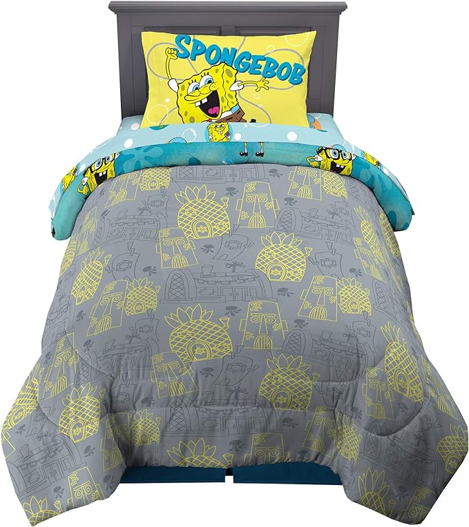 Franco Kids Bedding Super Soft Comforter and Sheet Set, 4 Piece Twin Size, Spongebob - LeafyLoom