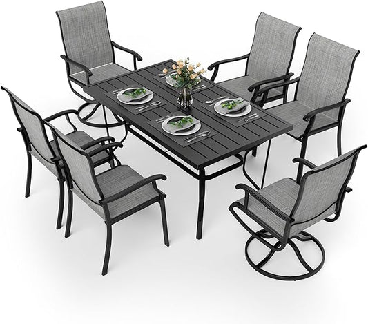 Pamapic 7 Pieces Patio Dining Set, Outdoor Dining Set for Garden Backyard Poolside Deck,Outdoor Table and Chairs Set with 4 Textilene Swivel Chairs ＆ 2 Regular Chairs,Gray - LeafyLoom