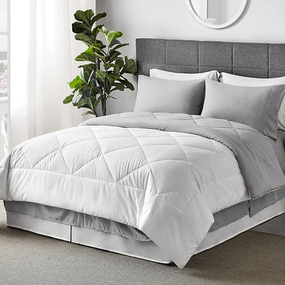 Bedsure White Full Comforter Set - 7 Pieces Reversible Bed Set Bed in a Bag Full with Comforters, Sheets, Pillowcases & Shams, Full Bedding Sets - LeafyLoom