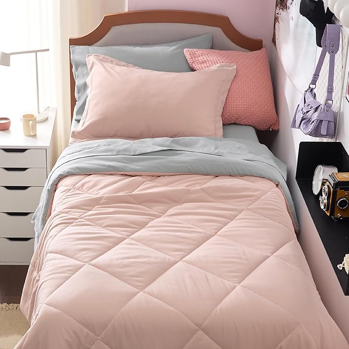 Bedsure Blush Pink Twin XL Comforter Set with Sheets - 5 Pieces Reversible Twin XL Bed in a Bag for College, Twin XL Bedding Set with Comforters, Sheets, Pillowcase & Sham - LeafyLoom