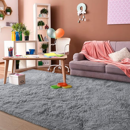 Super Soft Fluffy Shaggy Rugs for Living Room Bedroom, Fuzzy Plush Area Rugs for Girls Kids Room Nursery Home Decor, Furry Dorm Throw Rug Cute Non-Slip Indoor Floor Carpet 5x8 Feet, Grey - LeafyLoom