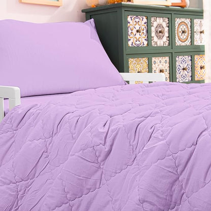 NTBAY Toddler Bedding Set - 4 Piece Soft and Breathable Crib Bedding Set for Boys and Girls, Includes Quilted Comforter, Fitted Sheet, Flat Top Sheet and Envelope Pillowcase, Lavender - LeafyLoom