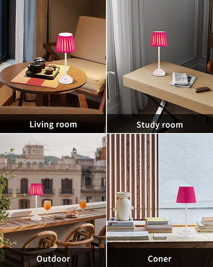 KDG Portables Cordless Table Lamp, Fabric Shade Desk Lamp, 5000mAh Rechargeable Battery Powered Lighting, Dimmable light for Dining Room, Bedroom, Bedside, Night Light, Camping, Balcony (Pink-purple) - LeafyLoom