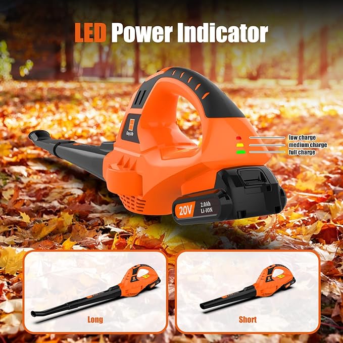 Leaf Blower Cordless,21V Handheld Electric Leaf Blower with 2.0Ah Battery and Charger, 2 Speed Mode, Lightweight Battery Powered Leaf Blower for Lawn Care, Patio, Yard, Sidewalk - LeafyLoom