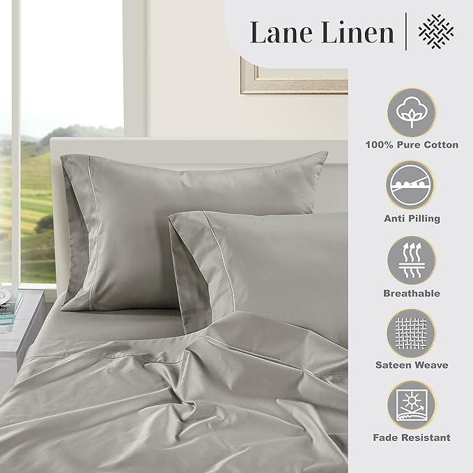 LANE LINEN 100% Egyptian Cotton Bed Sheets - 1000 Thread Count 4-Piece Silver Full Set Bedding Sateen Weave Luxury Hotel 16" Deep Pocket (Fits Upto 17" Mattress) - LeafyLoom