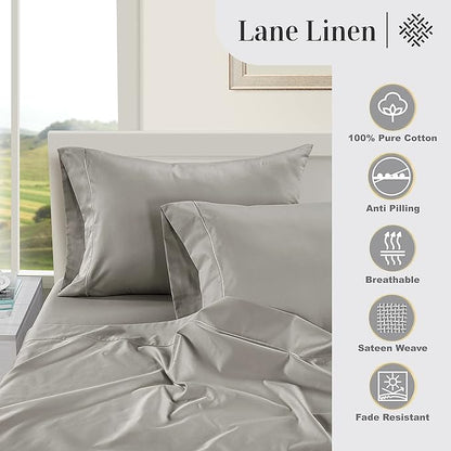 LANE LINEN 100% Egyptian Cotton Bed Sheets - 1000 Thread Count 4-Piece Silver Full Set Bedding Sateen Weave Luxury Hotel 16" Deep Pocket (Fits Upto 17" Mattress) - LeafyLoom