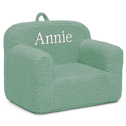 Delta Children Personalized Sherpa Cozee Chair - Customize with Name – Foam Kids Chair for Ages 18 Months and Up, Sage - LeafyLoom