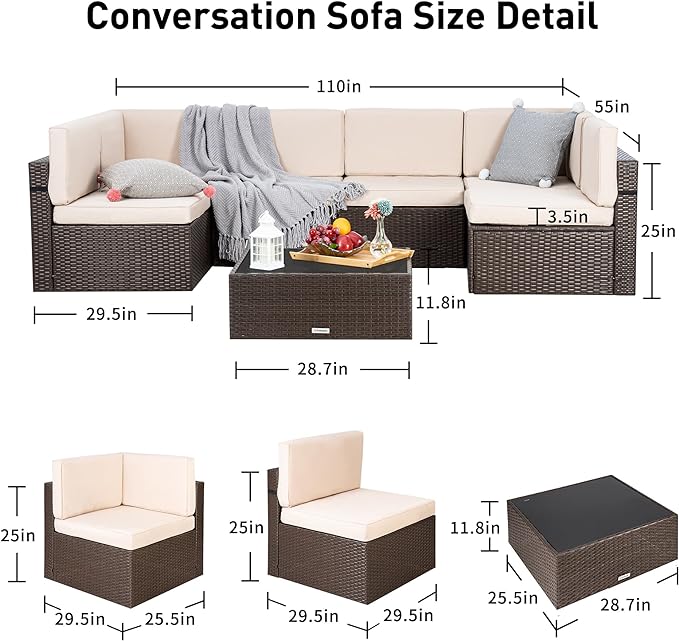 Pamapic 8 Pieces Patio Conversation Sets with fire Pit, Patio Furniture Sectional Sofa with Gas Fire Pit Table (Brown Wicker,Beige Cushions) - LeafyLoom