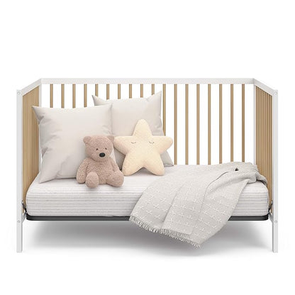 Graco Teddi 5-in-1 Convertible Crib (White with Driftwood) – GREENGUARD Gold Certified, Converts to Daybed, Toddler & Twin Bed with Headboard and Footboard, Adjustable Mattress Height - LeafyLoom