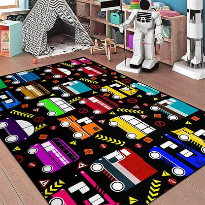 Car Play Mat Kids Rugs for Playroom Car Track Rug Kids Mat Construction Play Mat Car Play Rug Car Carpet for Kids Carpet for Bedroom Truck Rugs for Boys Room,Black 3'×4' - LeafyLoom