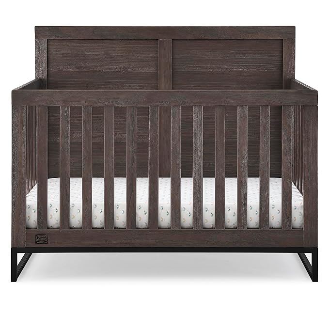 Simmons Kids Foundry 6-in-1 Convertible Baby Crib, Rustic Grey with Matte Black - LeafyLoom