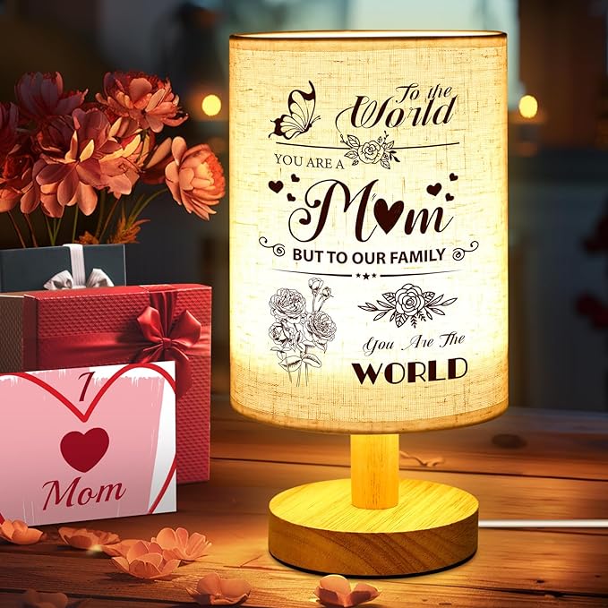 Linkax Mom Birthday Gifts, Fabric Lights Table Lamp Gifts for Mom from Daughter Son, Personalized Birthday Gifts for Mom Nightstand Lamp, Mother Day Thanksgiving Mom Gifts Bedside Lamp for Bedroom - LeafyLoom